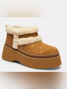 NWT- COACH Christina Bootie In Signature Suede Chestnut (No Box)